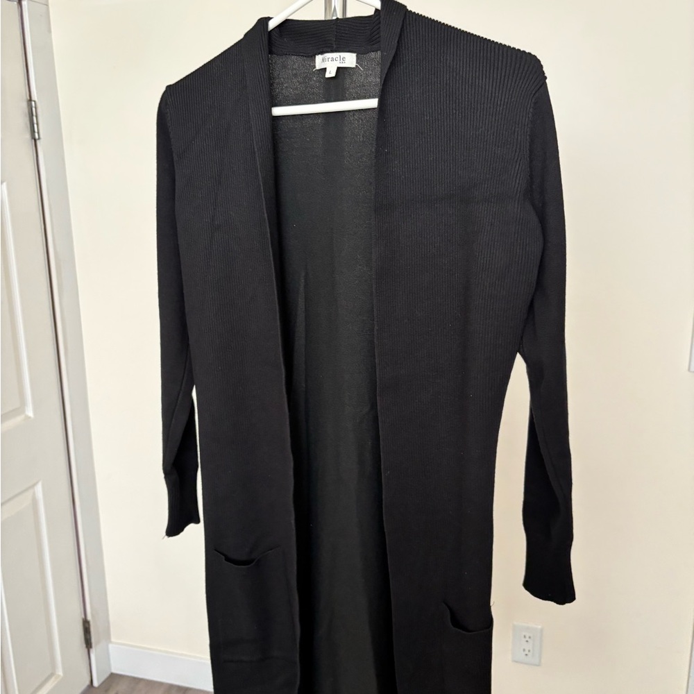 BUNDLE AND SAVE-make an offer Black Open-Front Long Cardigan Duster with Pockets